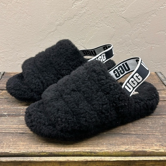UGG Fluff Yeah Slide Flatform Slippers Sandals Black Size 6 - Picture 2 of 9
